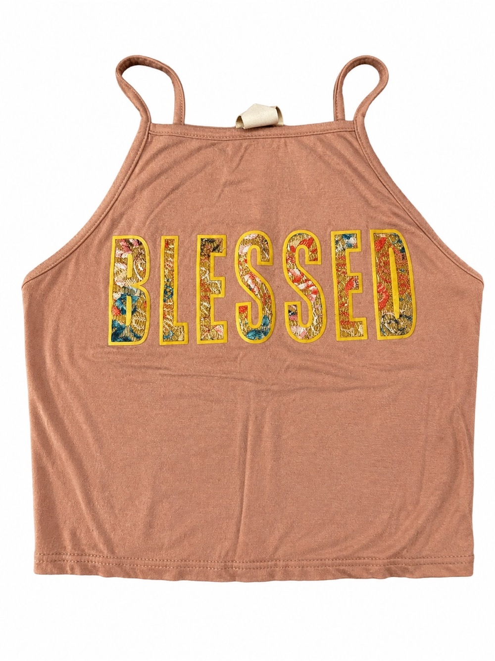 Blessed Graphic Cropped Cami Tank Top - Mauve Pink